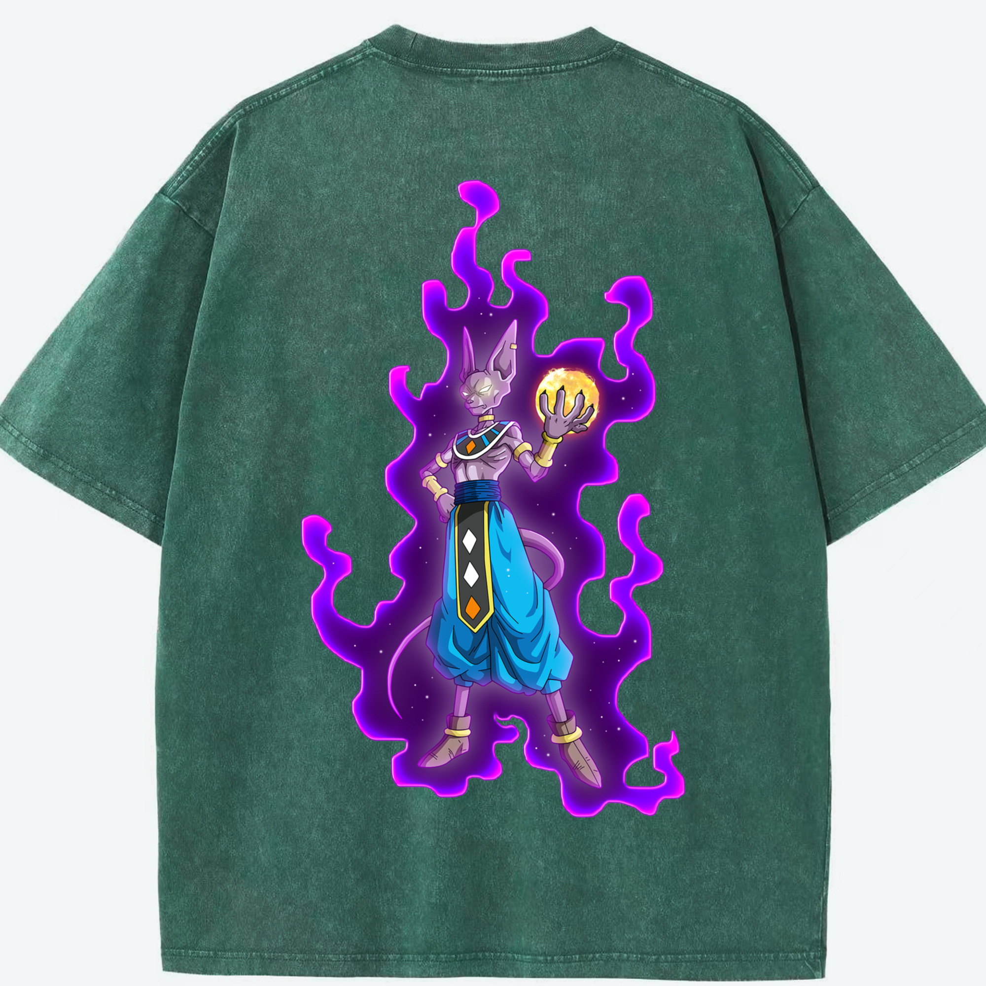 （画像用） ドラゴンボール ビルス 破壊神ビルス DRAGON BALL Beerus Birusu 綿100% ヴィンテージ風 半袖Tシャツ（背面プリント）